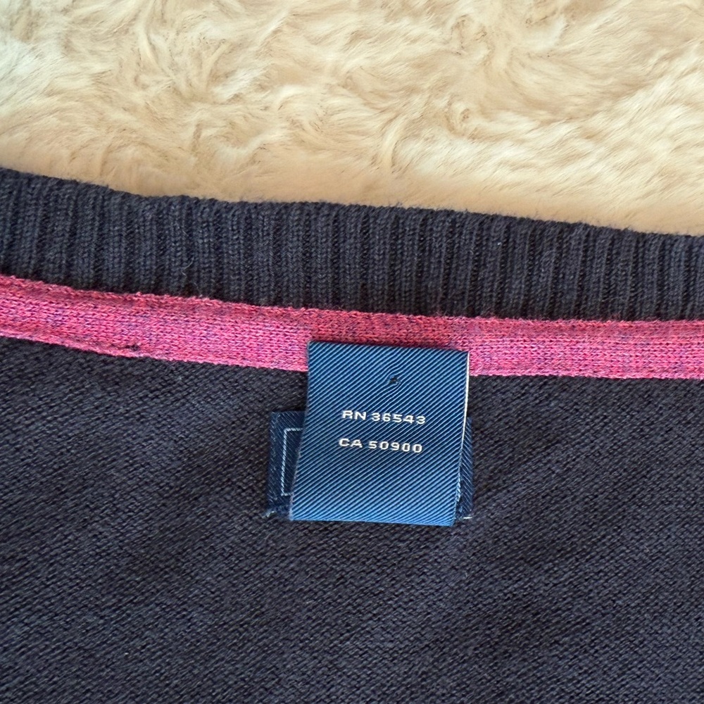 IZOD size XXL navy blue v-neck argle sweater with pink & gray diamond patterns - Picture 4 of 6